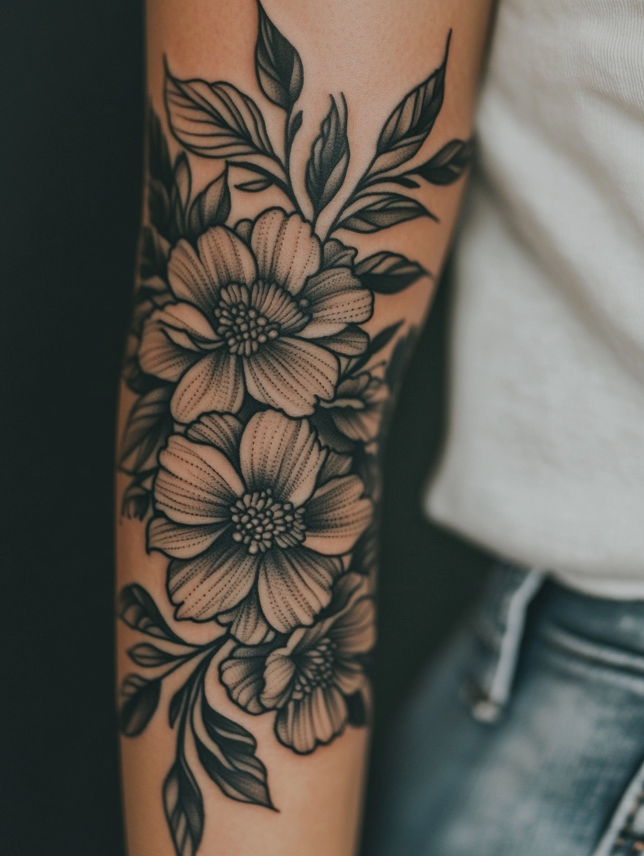 Blackwork Floral Forearm